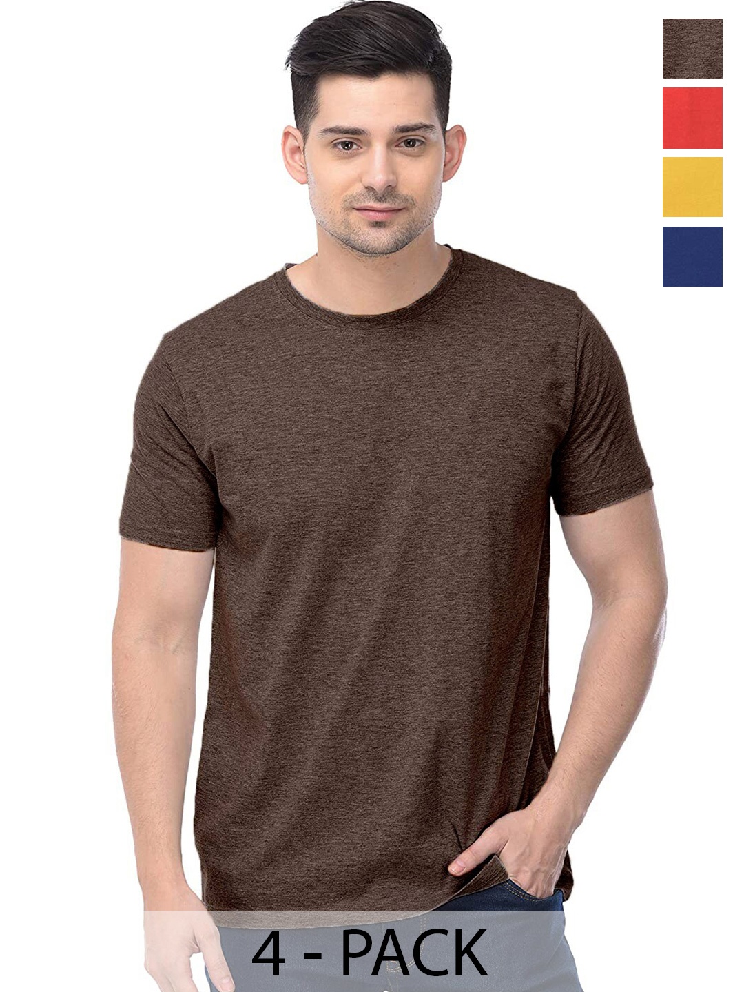 

COLOR CAPITAL Unisex Pack Of 4 Cotton T-shirt, Coffee brown