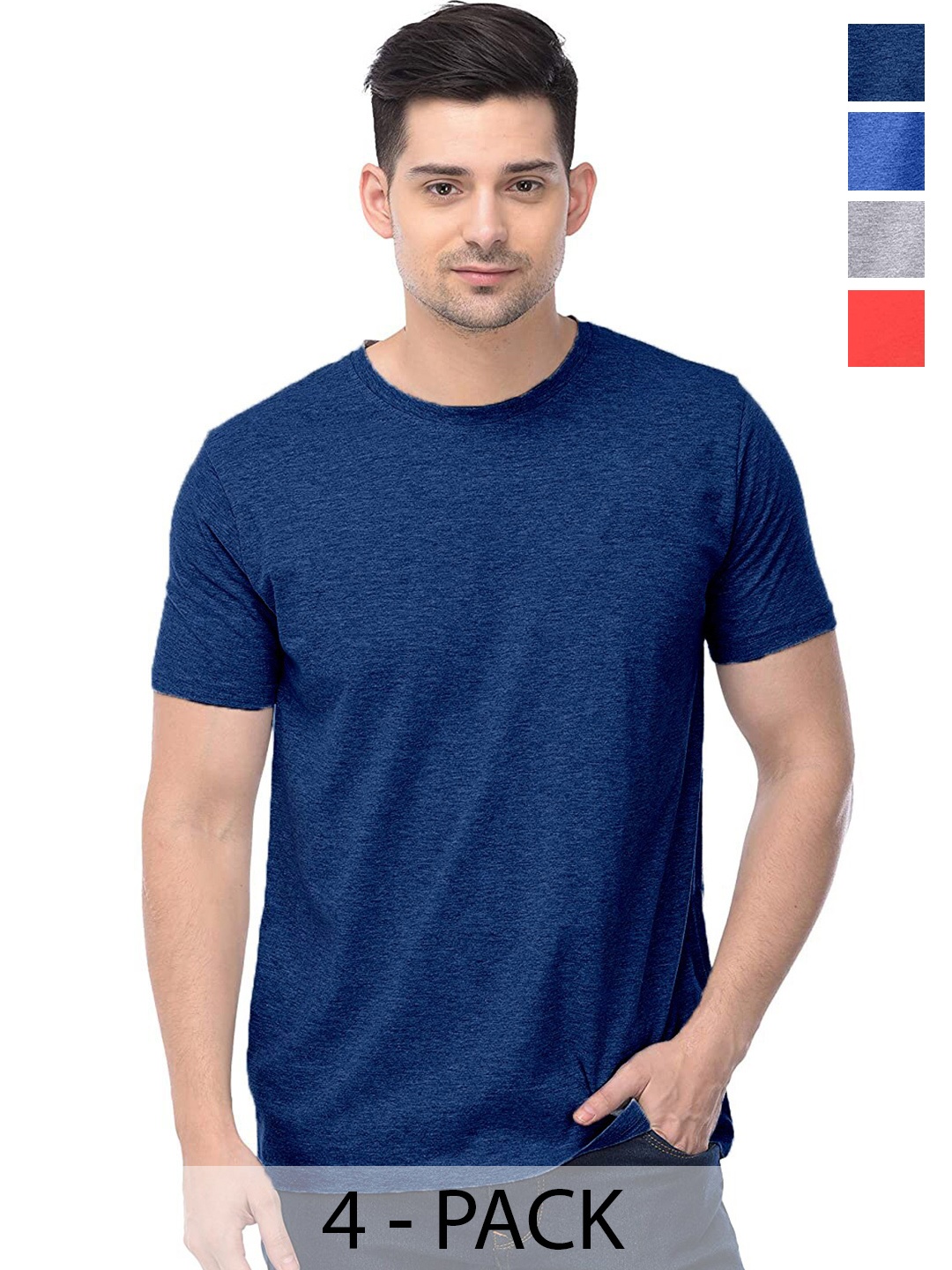 

COLOR CAPITAL Pack Of 4 Round Neck Cotton T-shirts, Navy blue