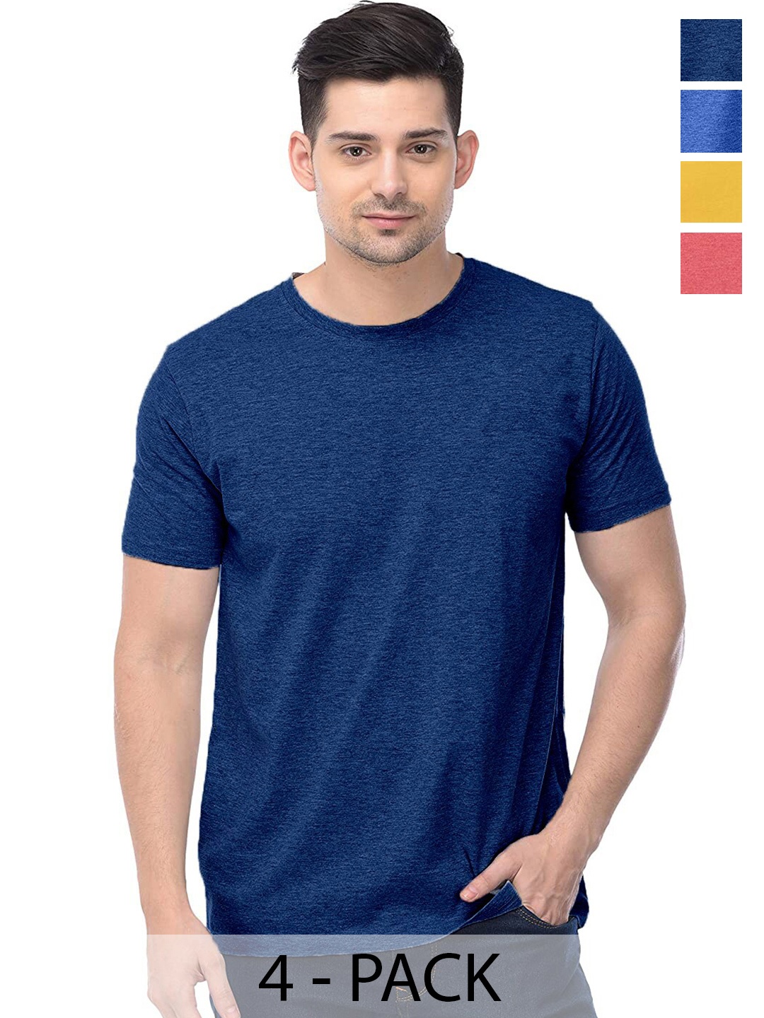 

COLOR CAPITAL Unisex Pack Of 4 Short Sleeves Cotton T-shirts, Navy blue