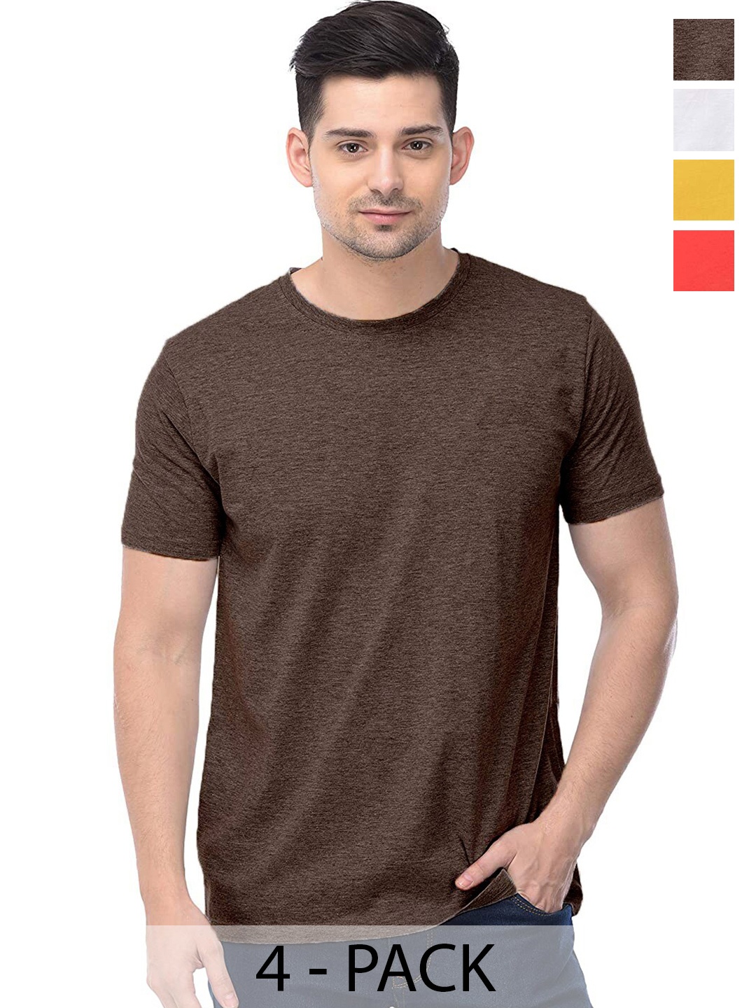COLOR CAPITAL Pack Of 4 Cotton T Shirts, Brown