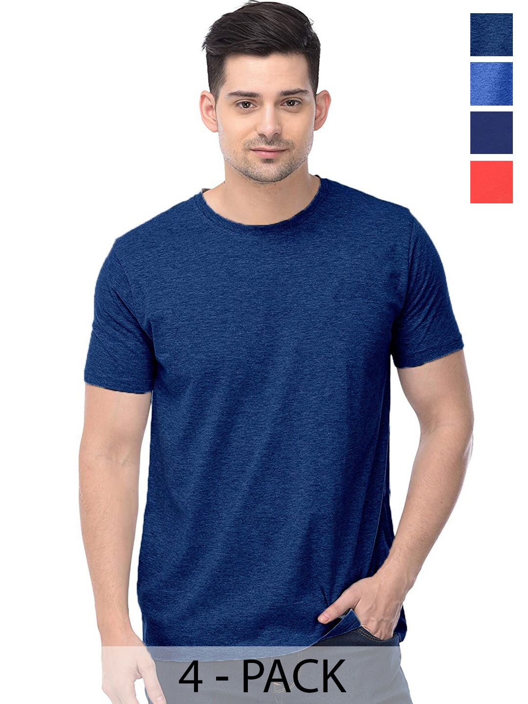 

COLOR CAPITAL Pack Of 4 Cotton T-shirt, Navy blue