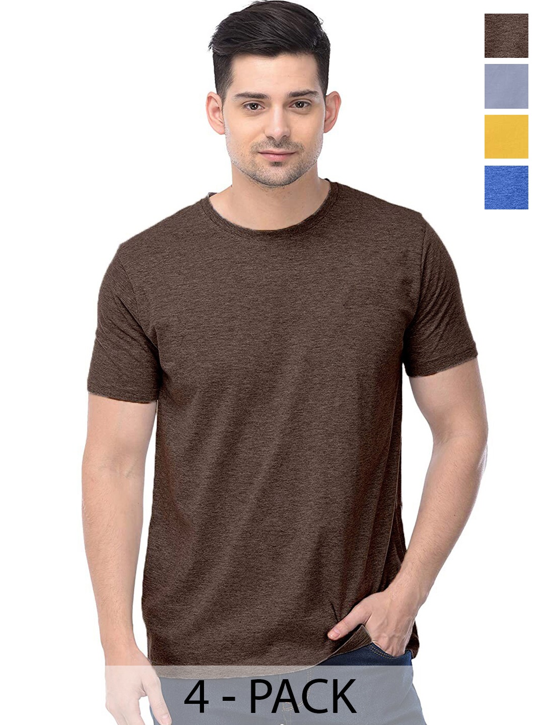 

COLOR CAPITAL Unisex Pack of 4 Cotton T-shirts, Brown