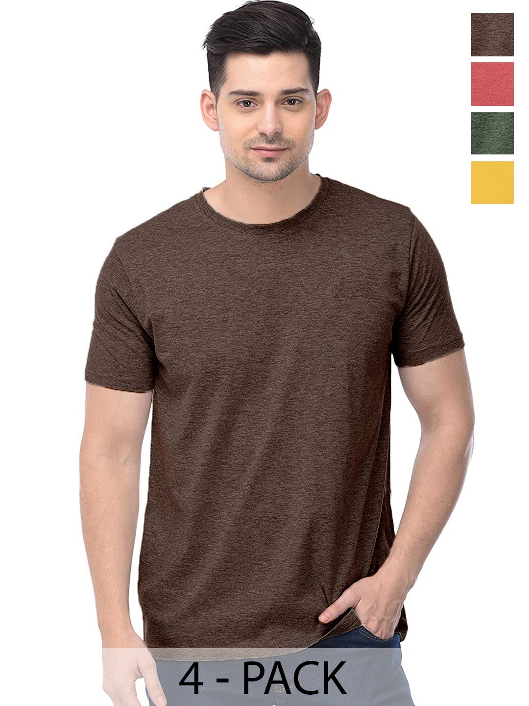 

COLOR CAPITAL Pack Of 4 Cotton T-Shirt, Brown
