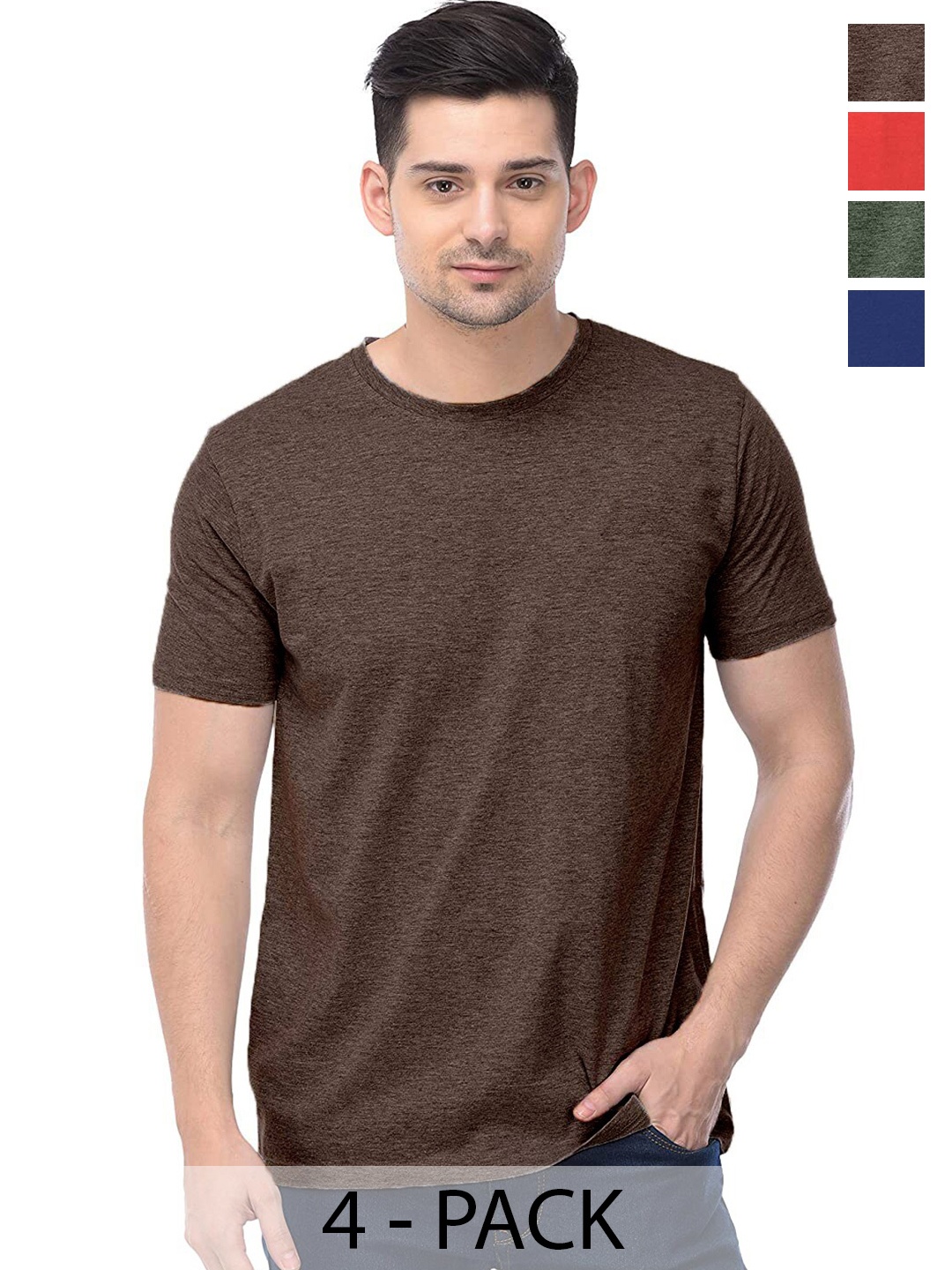 

COLOR CAPITAL Pack Of 4 Cotton T Shirts, Brown
