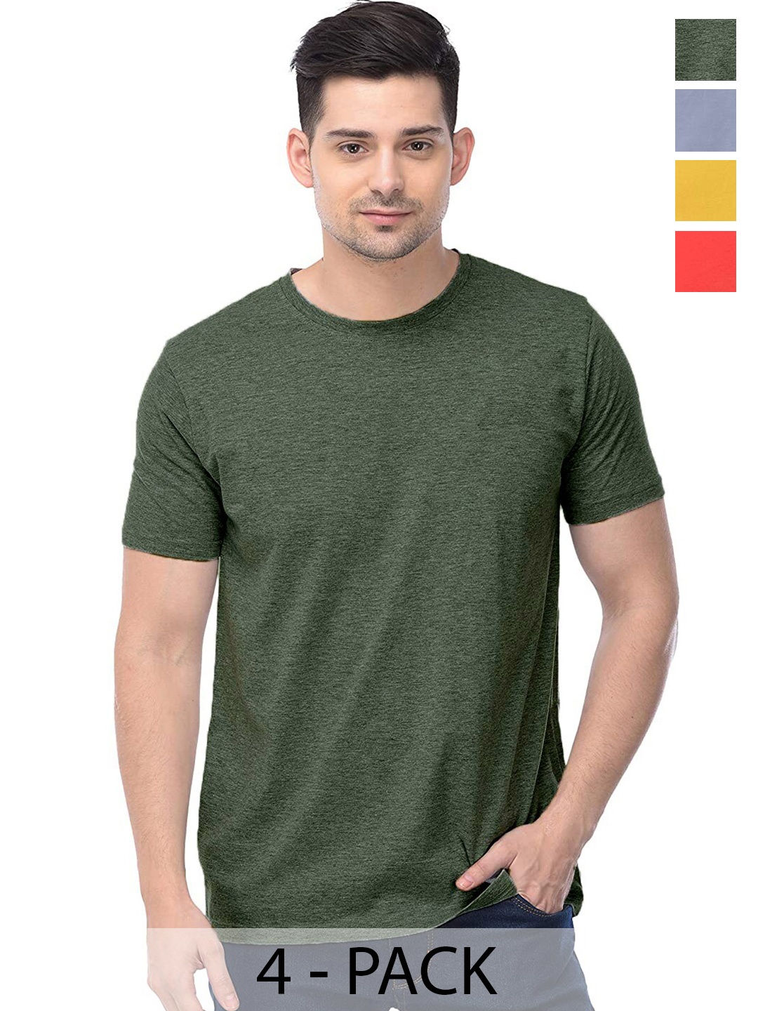

COLOR CAPITAL Unisex Pack of 4 Cotton T-shirts, Green