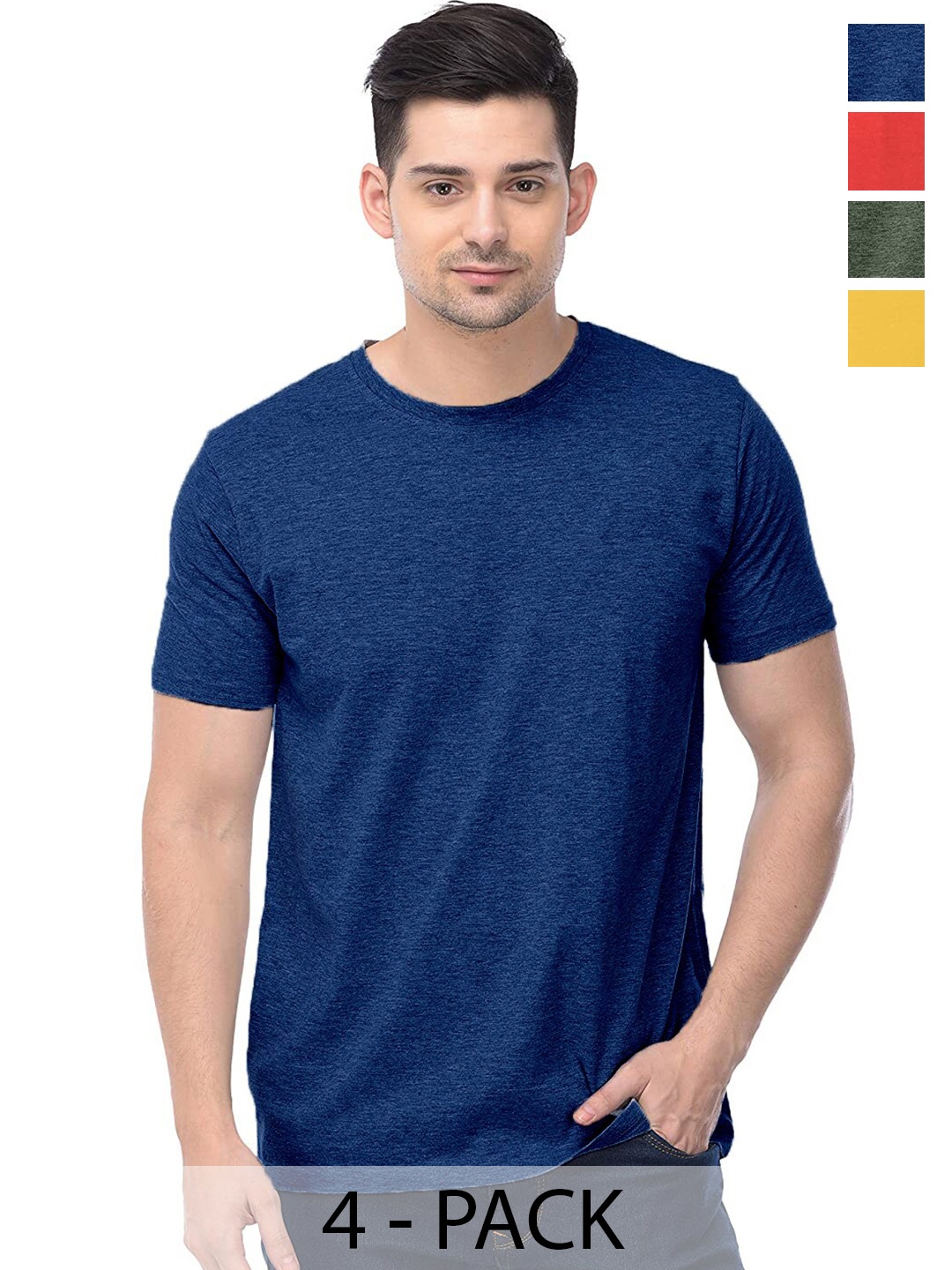 

COLOR CAPITAL Pack Of 4 Round Neck Cotton T-shirts, Blue
