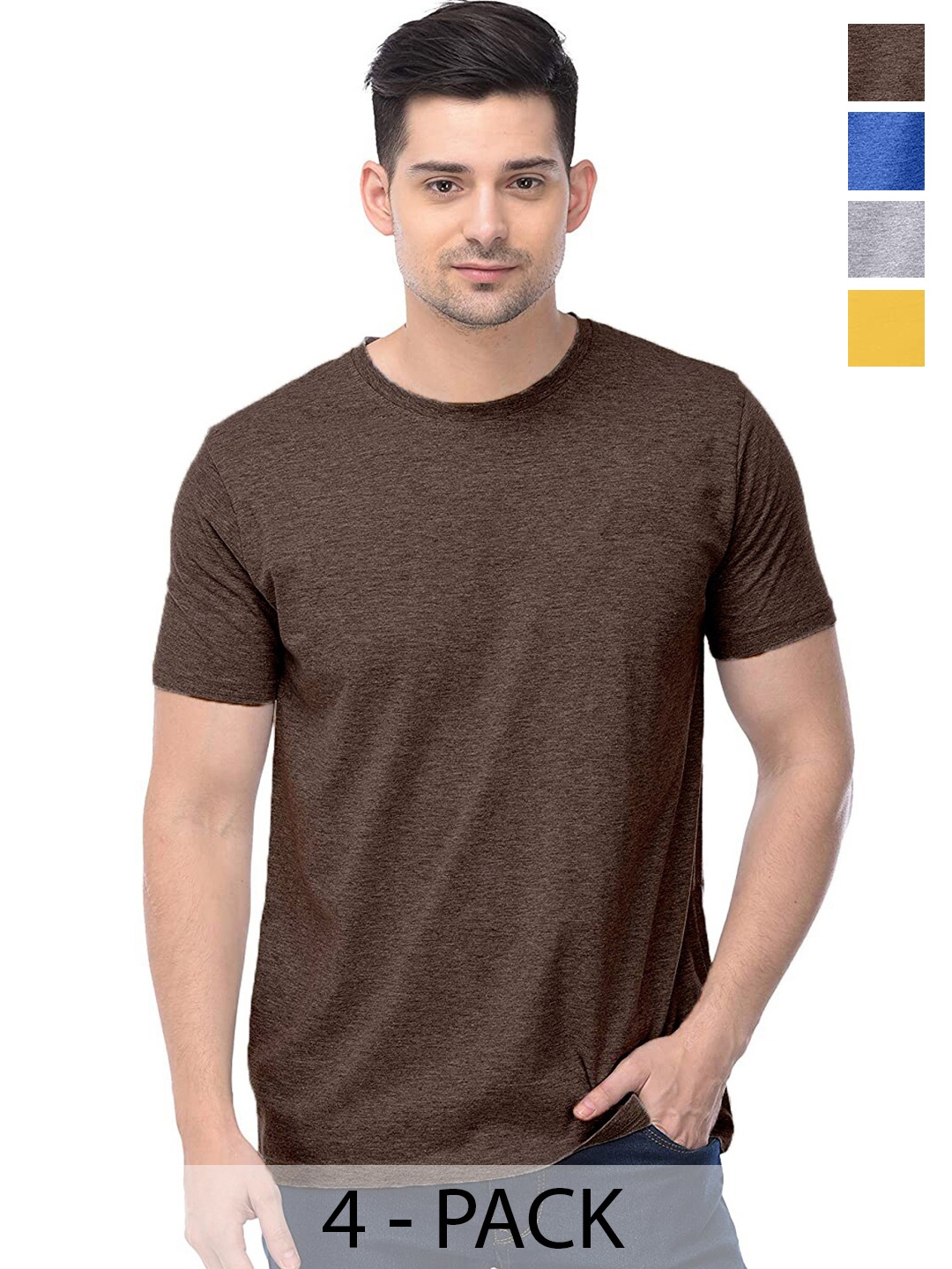 COLOR CAPITAL Unisex Pack Of 4 Cotton T-shirts, Brown