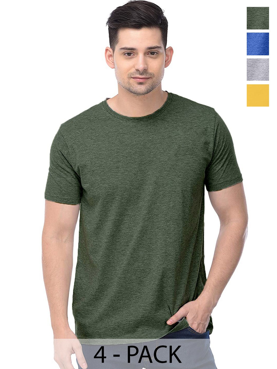 

COLOR CAPITAL Unisex Pack Of 4 Cotton T-Shirts, Green