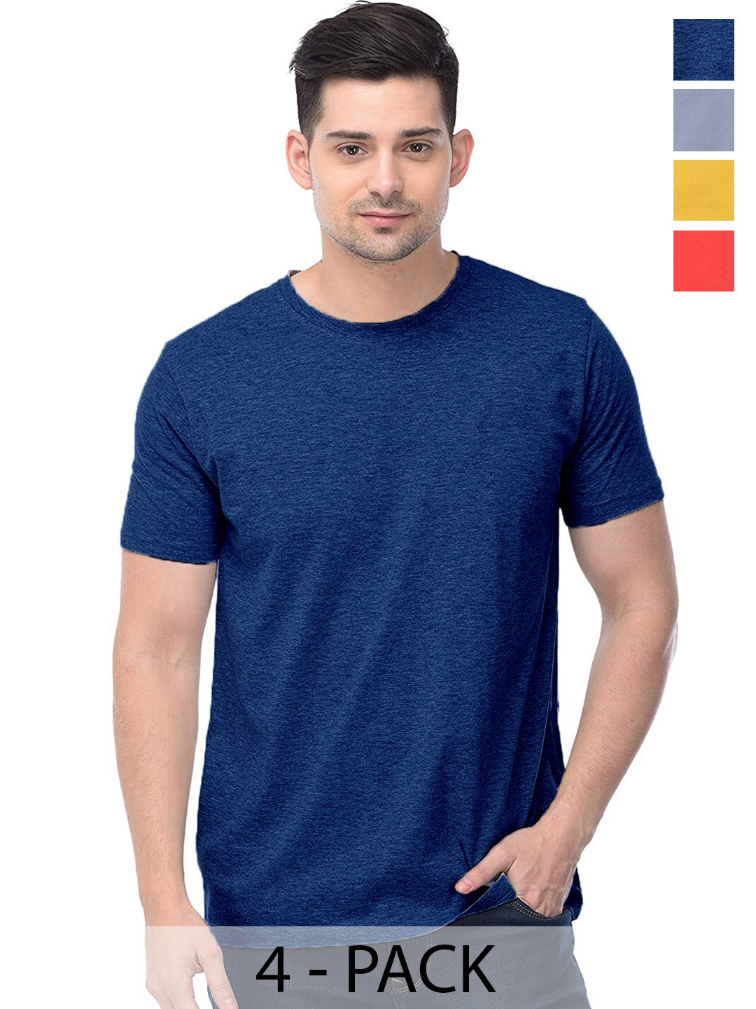 

COLOR CAPITAL Unisex Pack Of 4 Cotton T-Shirts, Navy blue