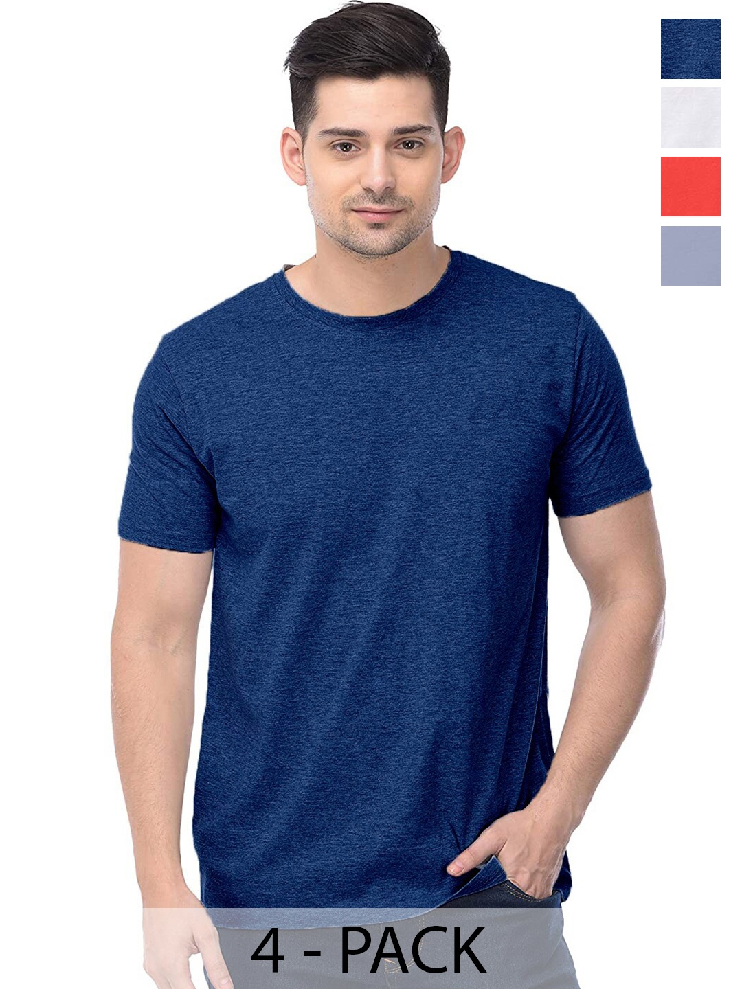 

COLOR CAPITAL Unisex Pack Of 4 Cotton T-shirts, Blue