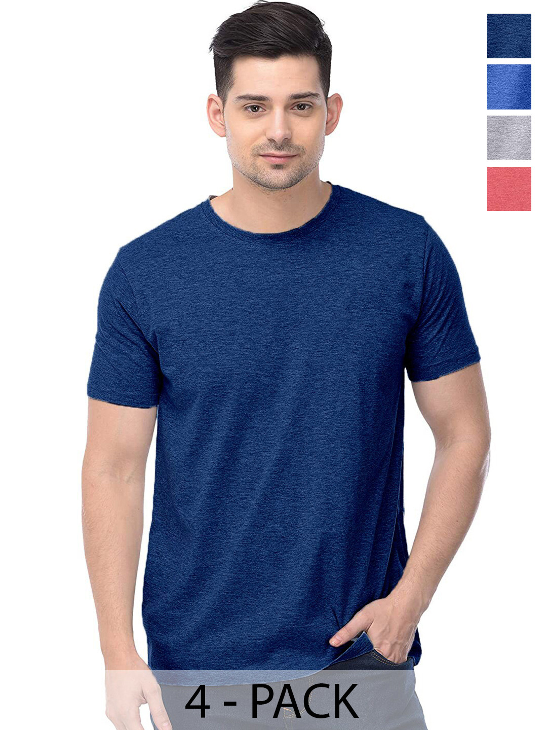 

COLOR CAPITAL Unisex Pack Of 4 Cotton T-Shirts, Navy blue