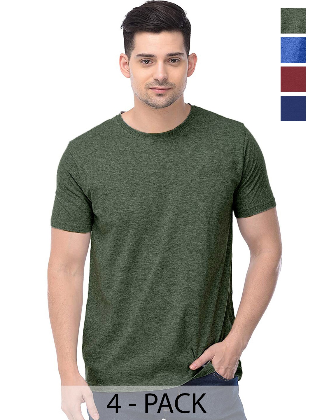 

COLOR CAPITAL Unisex Pack Of 4 Cotton T-shirts, Green