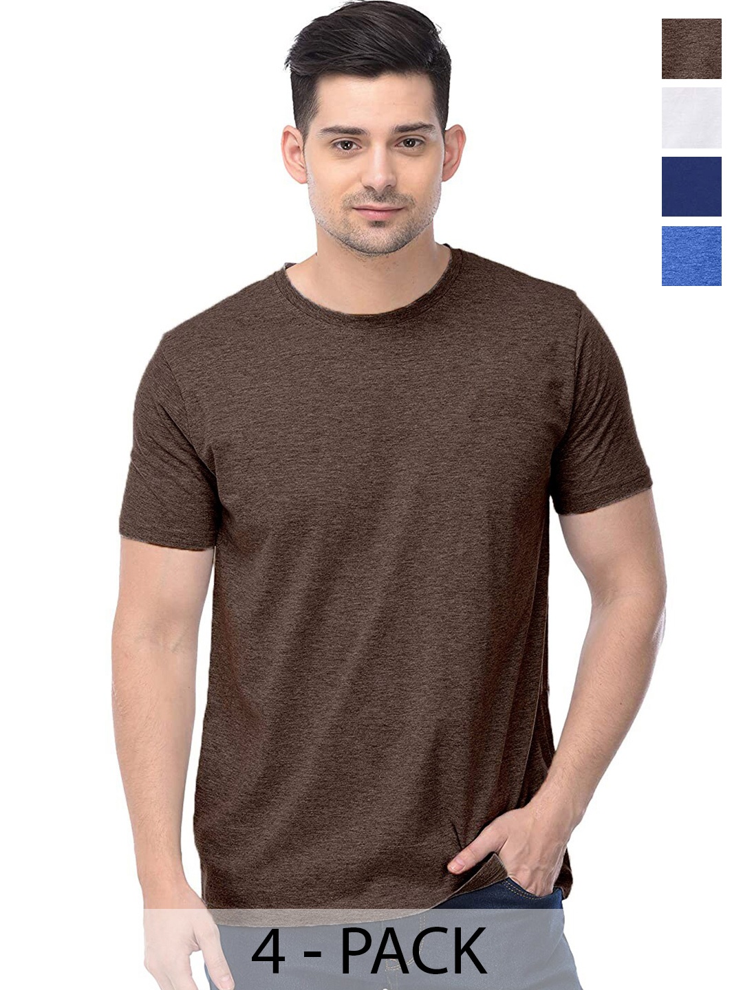 

COLOR CAPITAL Unisex Brown & White Pack Of 4 Cotton T-shirts