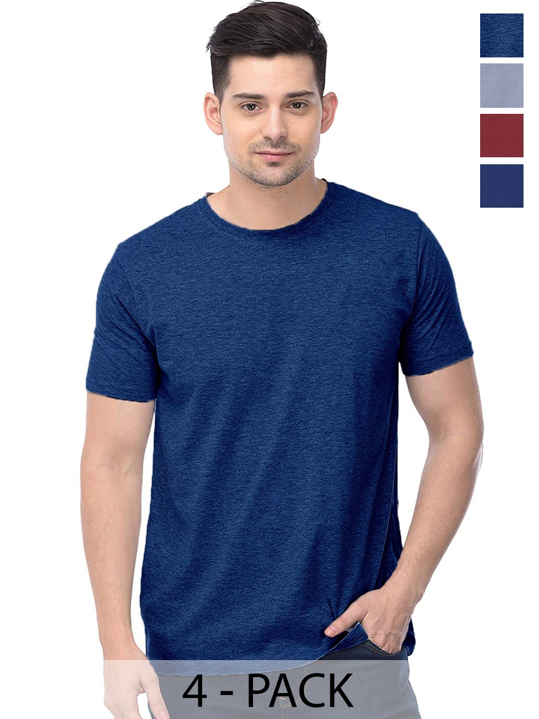 

COLOR CAPITAL Pack Of 4 Cotton T Shirts, Blue