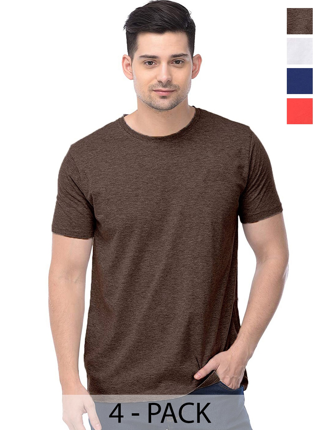 COLOR CAPITAL Pack of 4 Unisex Cotton T-shirt, Brown