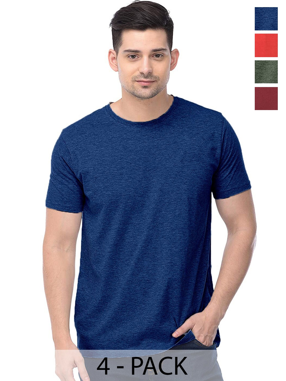 

COLOR CAPITAL Unisex Pack Of 4 Round Neck Cotton T-shirt, Blue