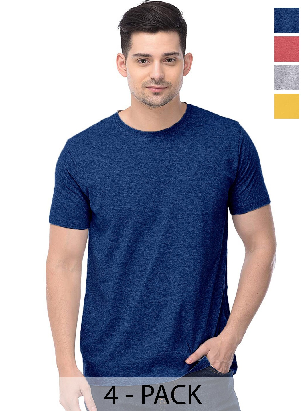 COLOR CAPITAL Pack of 4 Round Neck Cotton T-Shirts, Nude