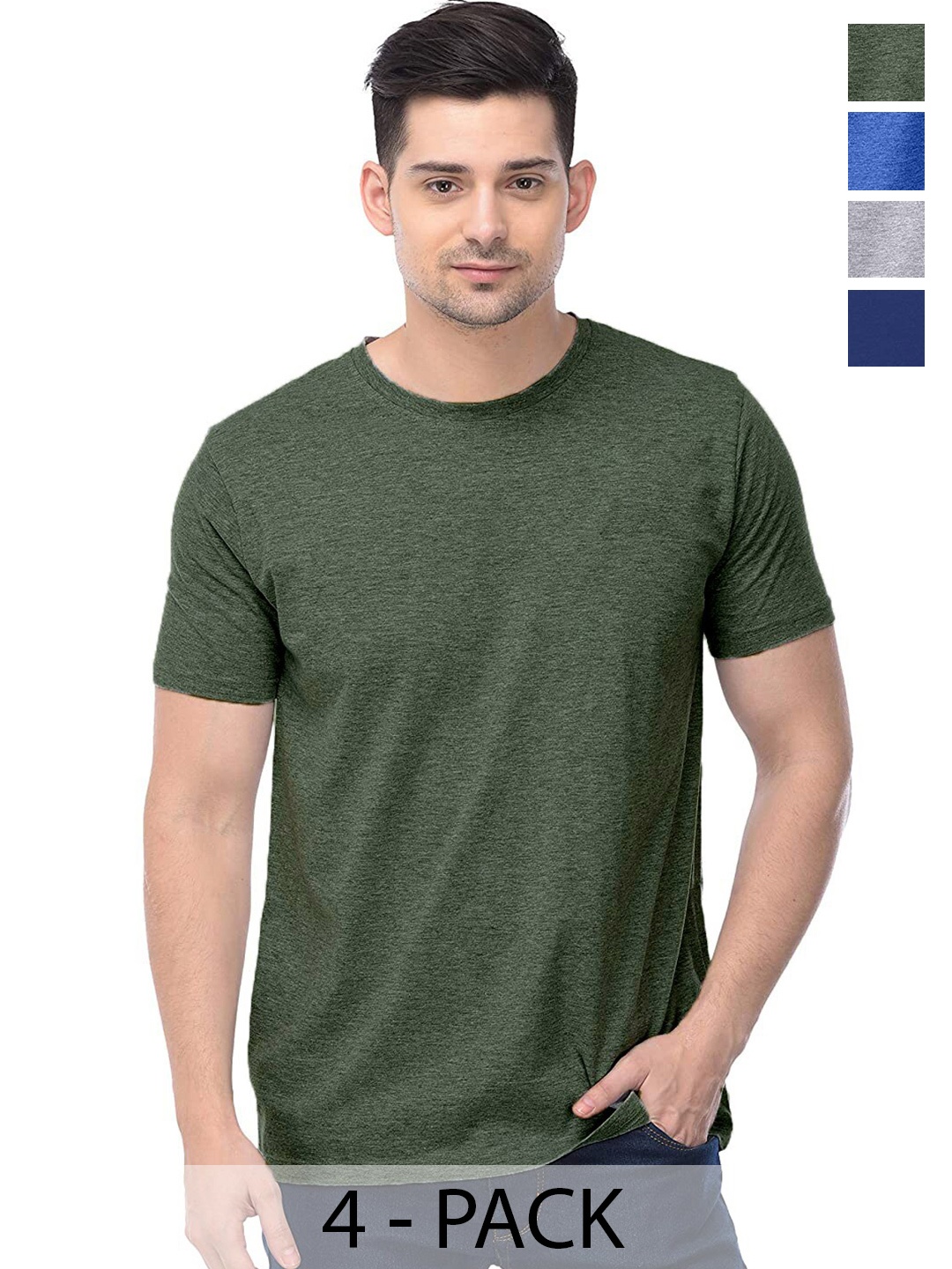 COLOR CAPITAL Unisex Pack Of 4 Cotton T-Shirts, Green