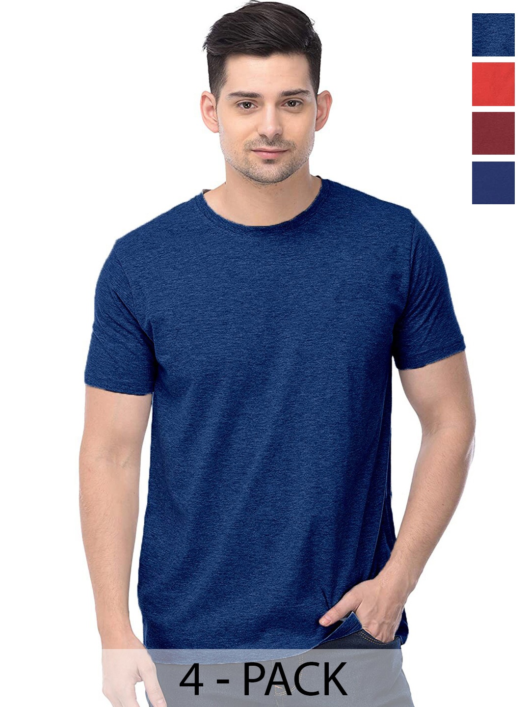 

COLOR CAPITAL Unisex Pack Of 4 Cotton T-shirts, Blue