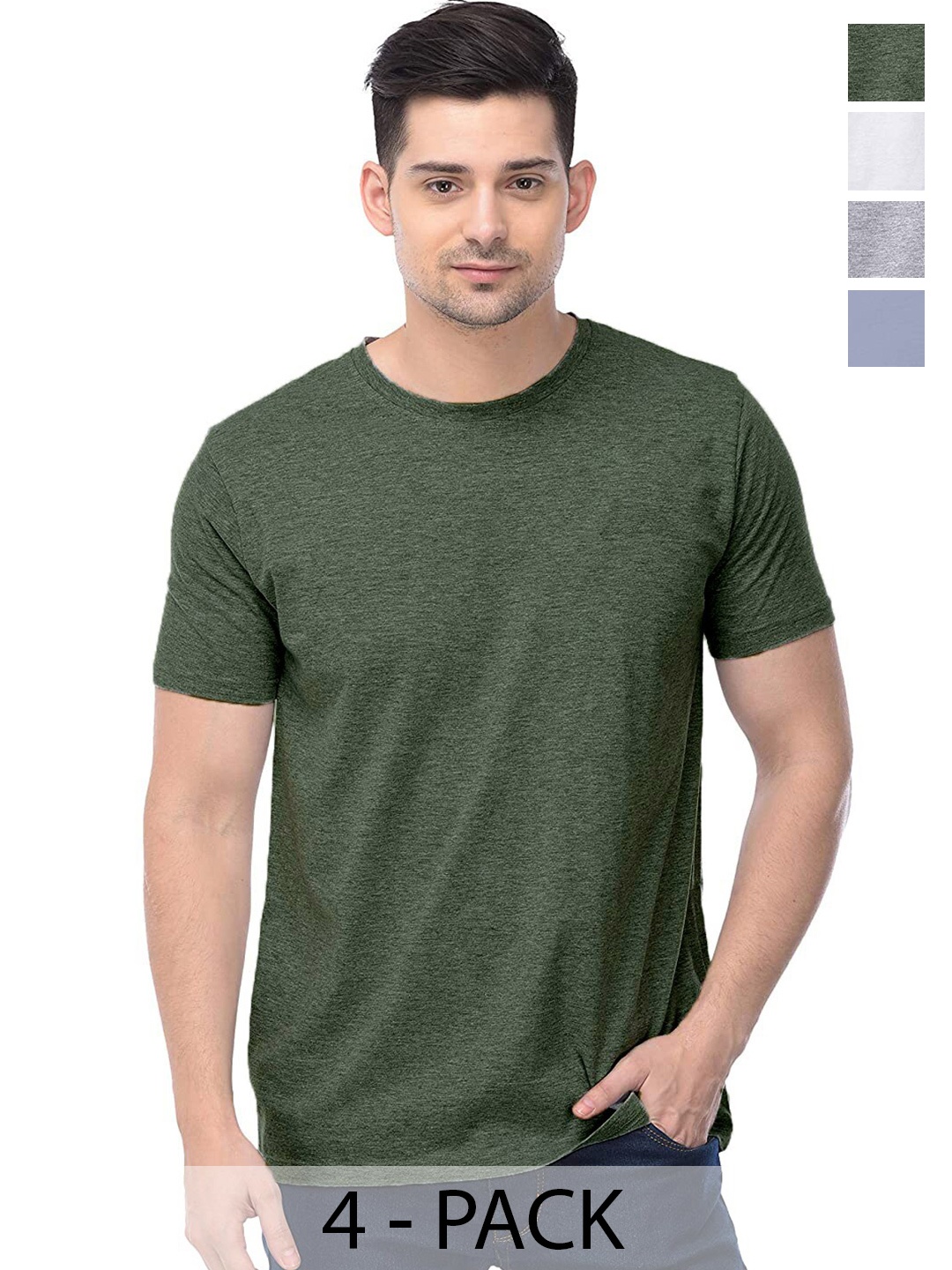 

COLOR CAPITAL Unisex Pack Of 4 Cotton T-shirts, Green
