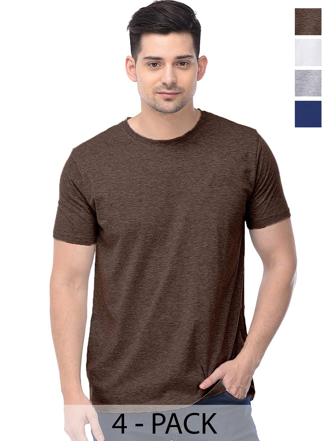 

COLOR CAPITAL Unisex Pack Of 4 Cotton T-shirts, Brown