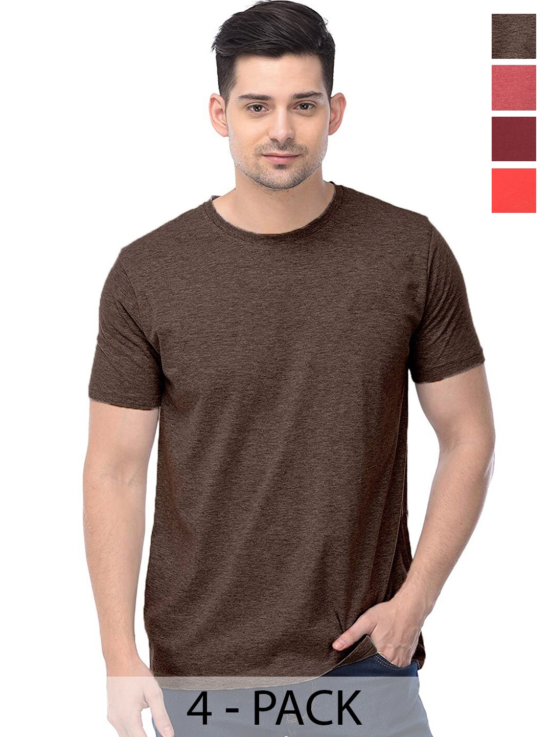 

COLOR CAPITAL Pack Of 4 Cotton T-Shirt, Brown
