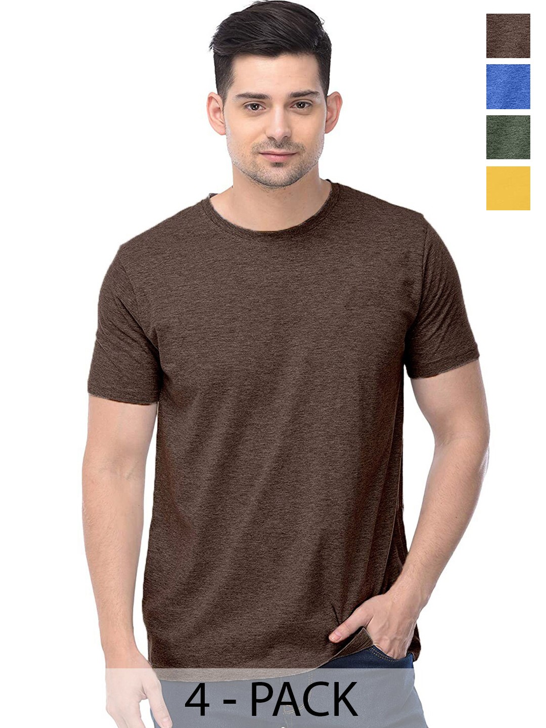 

COLOR CAPITAL Unisex Pack of 4 Cotton T-shirts, Brown