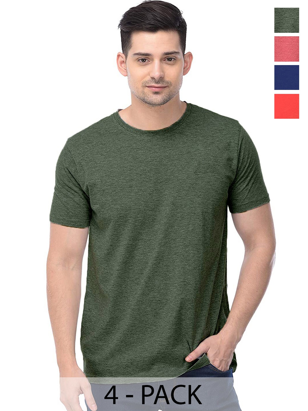 

COLOR CAPITAL Unisex Pack of 4 Cotton T-shirts, Green