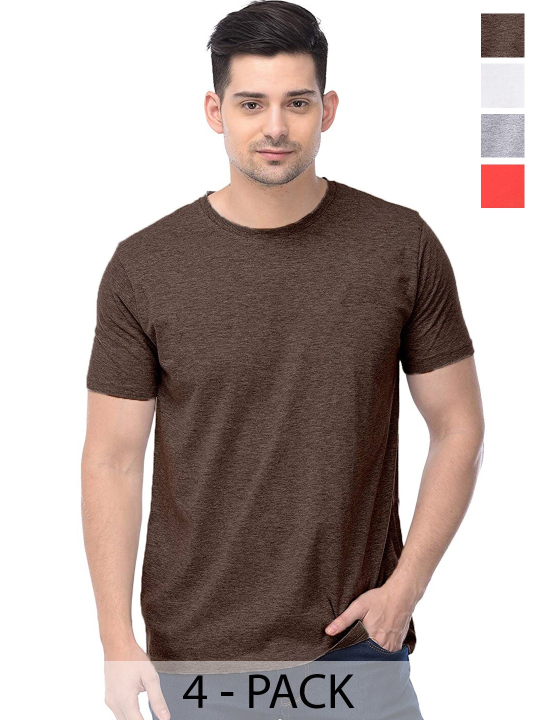 

COLOR CAPITAL Unisex Pack Of 4 Cotton T-Shirts, Brown