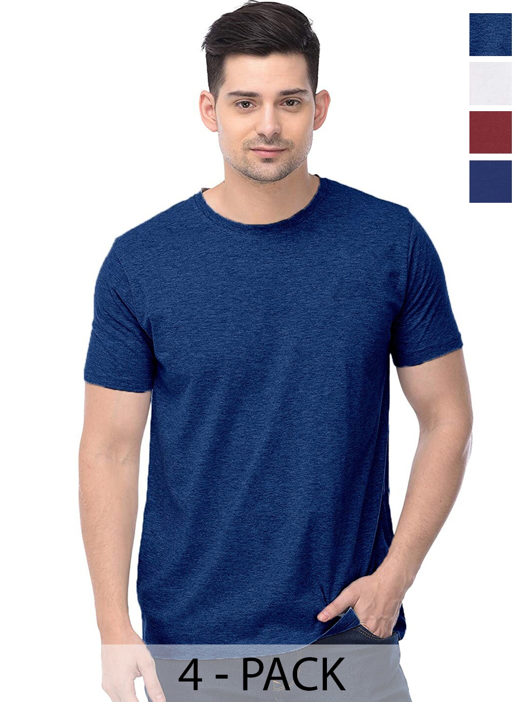 COLOR CAPITAL Unisex Pack of 4 Cotton T-shirts, Blue