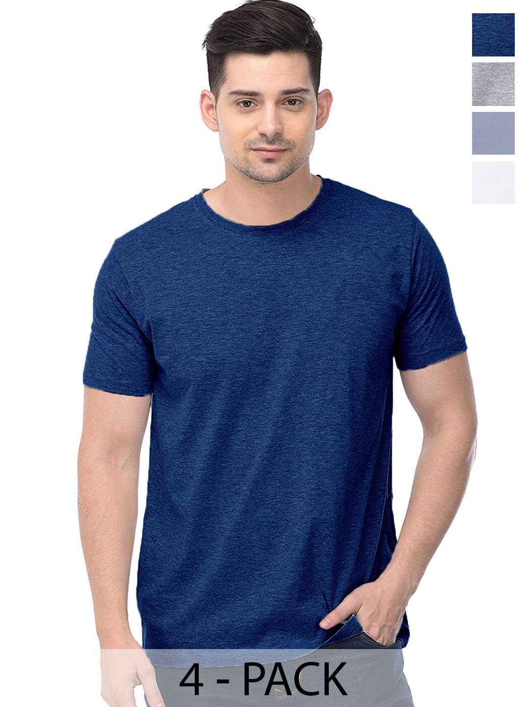 

COLOR CAPITAL Pack of 4 Round Neck Cotton T-Shirts, Navy blue