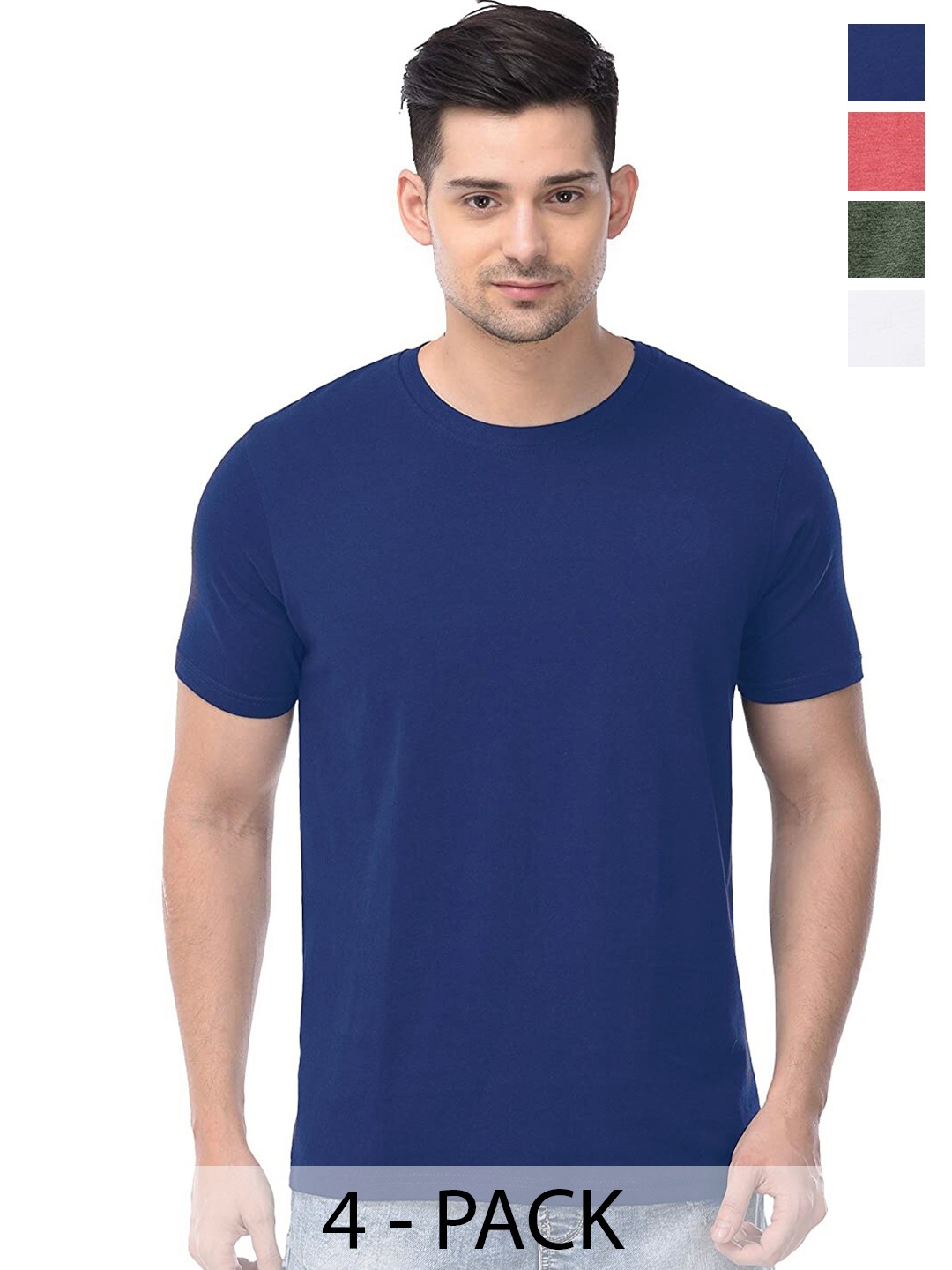 COLOR CAPITAL Unisex Pack Of 4 Round Neck Cotton Casual T-shirt, Blue