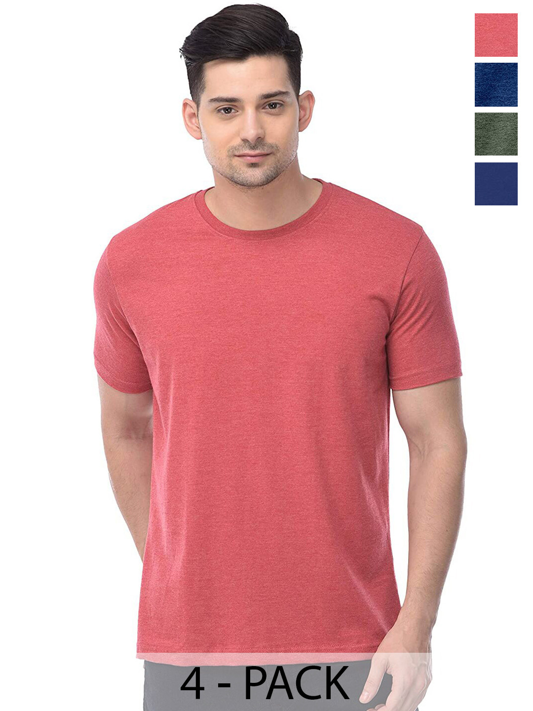 

COLOR CAPITAL Unisex Red & Navy Blue Pack Of 4 Cotton T-shirts