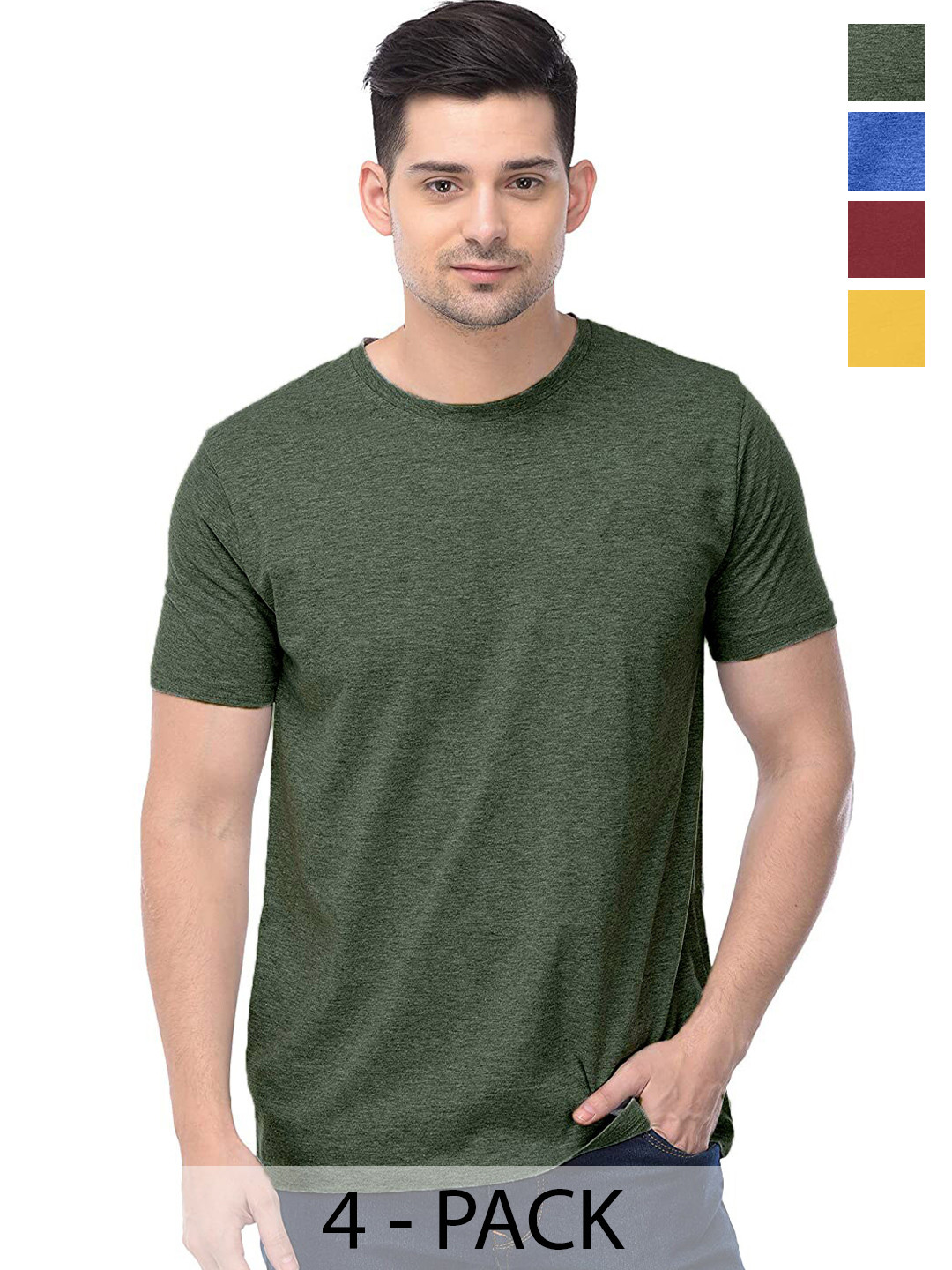 

COLOR CAPITAL Pack Of 4 Short Sleeves Cotton T-shirt, Olive
