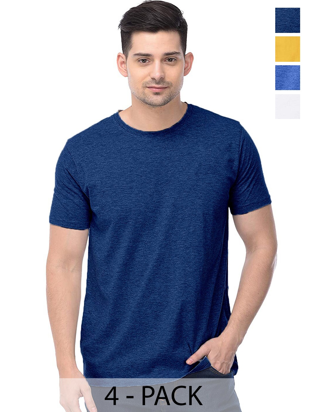 COLOR CAPITAL Unisex Pack Of 4 Cotton T-shirts, Blue
