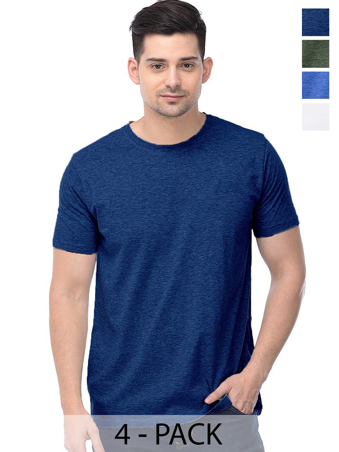 

COLOR CAPITAL Pack Of 4 Cotton T-shirt, Navy blue