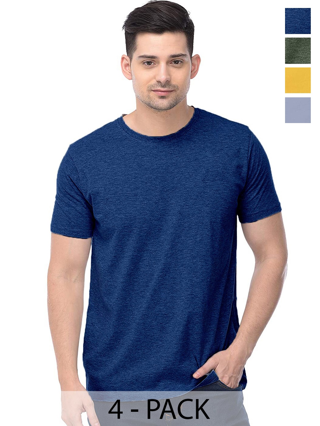 

COLOR CAPITAL Unisex Blue & Green Pack Of 4 Cotton T-shirts