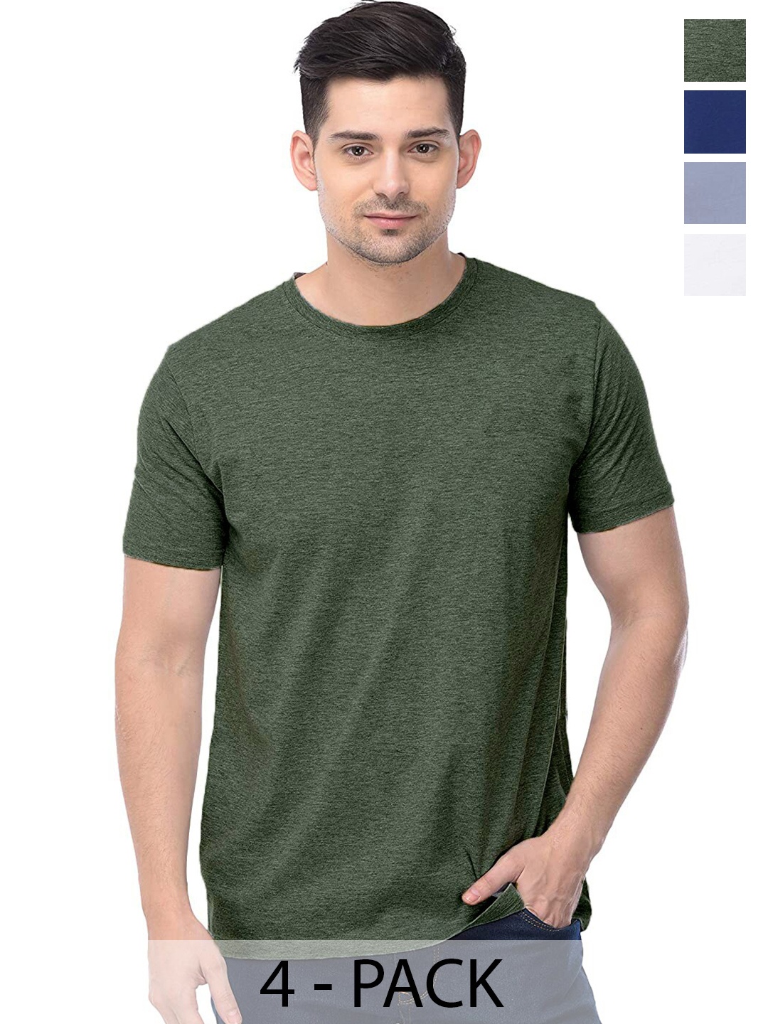 

COLOR CAPITAL Unisex Pack Of 4 Cotton T-Shirts, Green