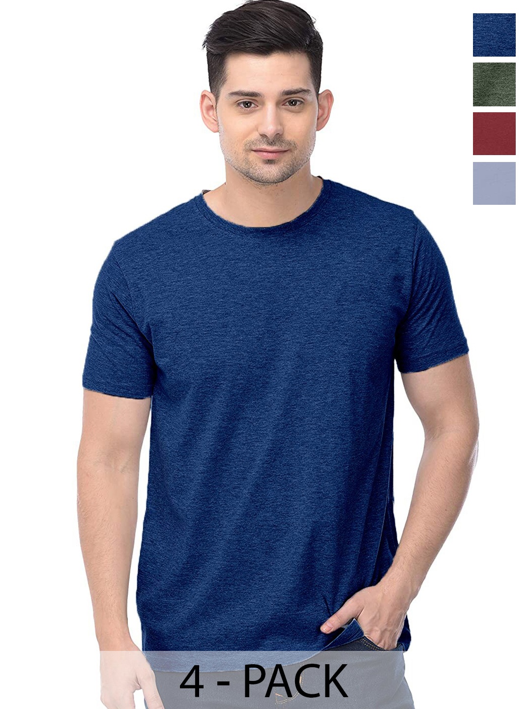 COLOR CAPITAL Pack of 4 Unisex Cotton T-shirt, Blue