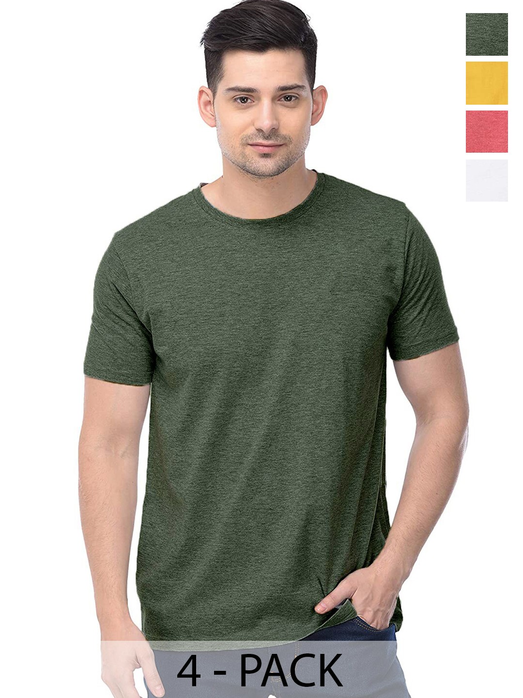 

COLOR CAPITAL Unisex Green & Yellow Pack Of 4 Cotton T-shirts