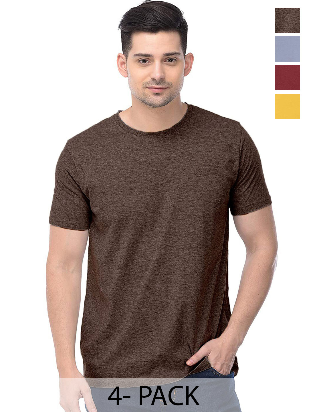 

COLOR CAPITAL Unisex Pack Of 4 Cotton T-shirts, Brown