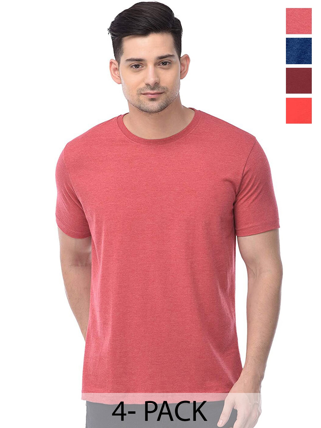 

COLOR CAPITAL Pack Of 4 Round Neck Cotton T-shirt, Peach