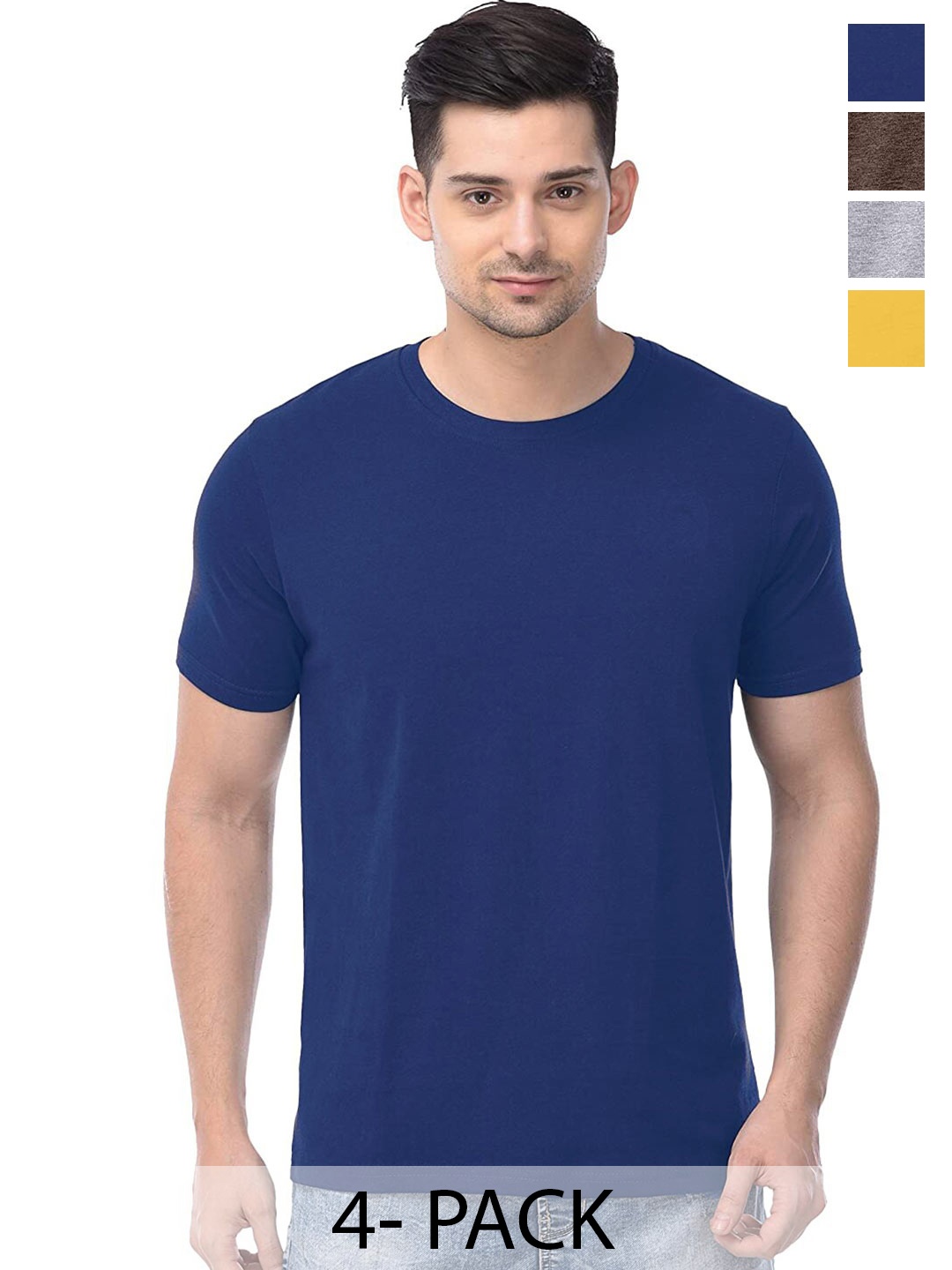 

COLOR CAPITAL Pack of 4 Round Neck Cotton T-Shirts, Blue