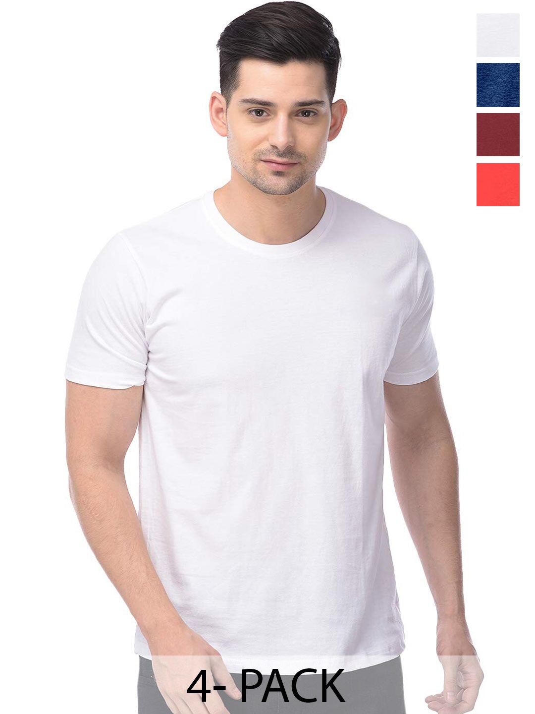 

COLOR CAPITAL Unisex Pack Of 4 Round Neck Cotton T-shirt, White
