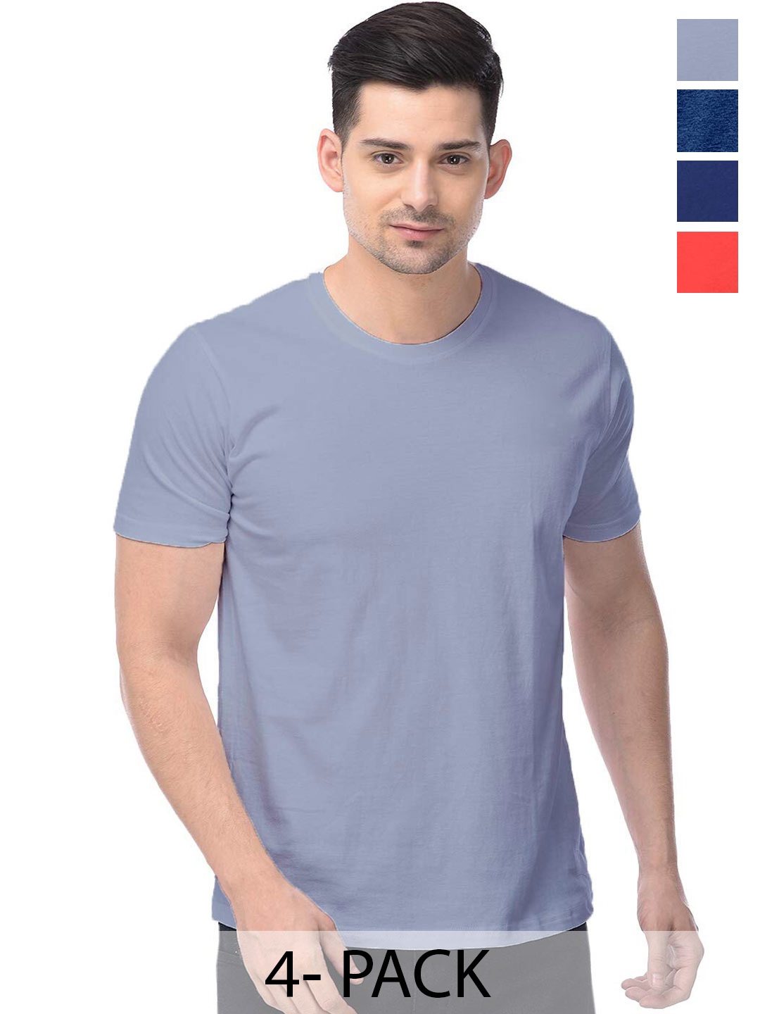 

COLOR CAPITAL Unisex Grey & Blue Pack Of 4 Round Neck Short Sleeves Cotton T-shirts