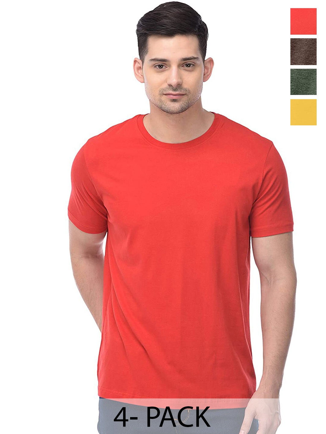 COLOR CAPITAL Unisex Pack of 4 Cotton T-shirts, Red