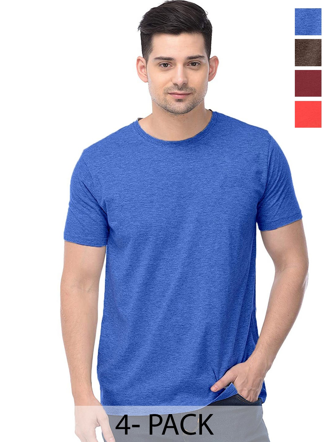 

COLOR CAPITAL Unisex Pack of 4 Cotton T-shirts, Blue