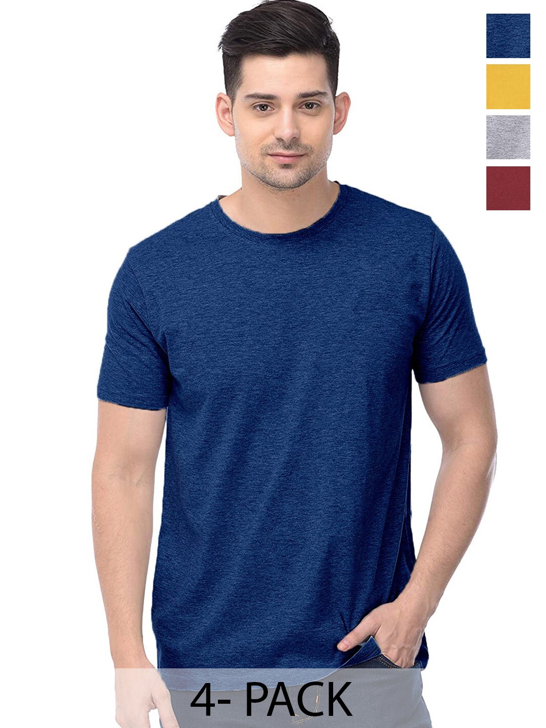 

COLOR CAPITAL Unisex Pack of 4 Cotton T-shirts, Blue