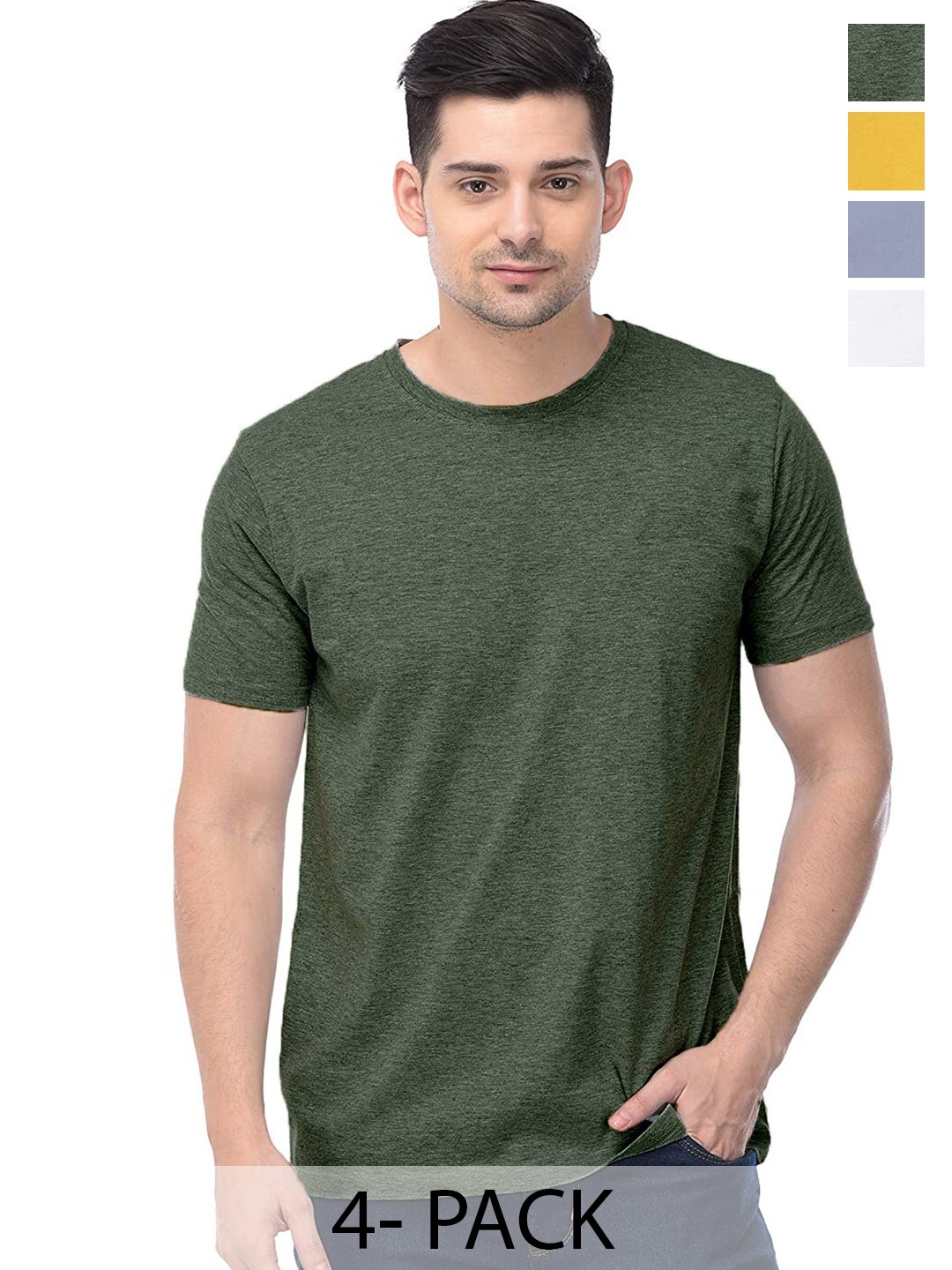 COLOR CAPITAL Unisex Pack Of 4 Cotton T-shirt, Olive