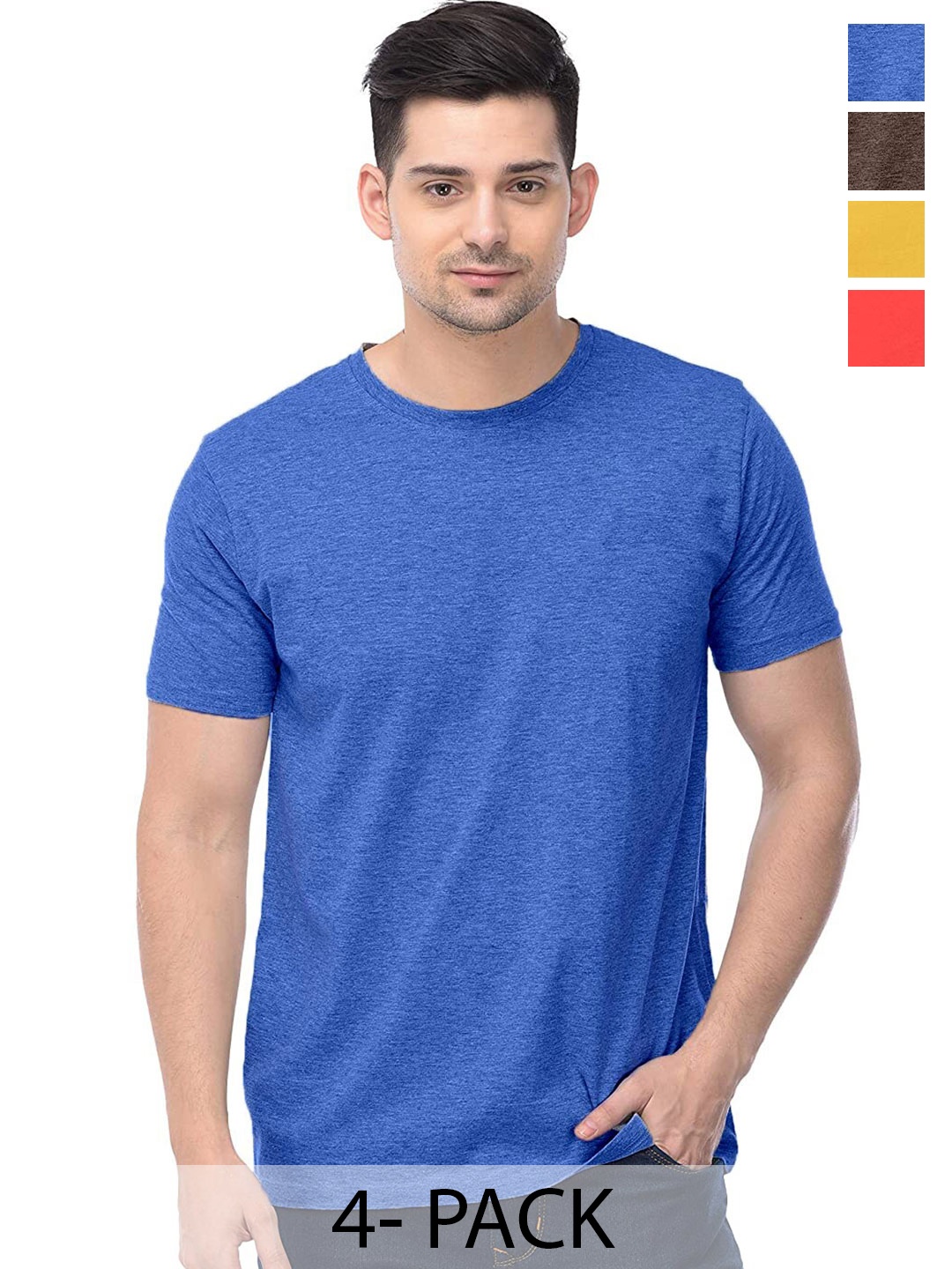 

COLOR CAPITAL Unisex Pack Of 4 Cotton T-Shirts, Blue